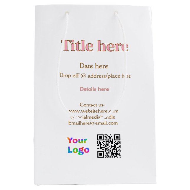 title scan QR contact logo here place date busines Medium Gift Bag (Front)