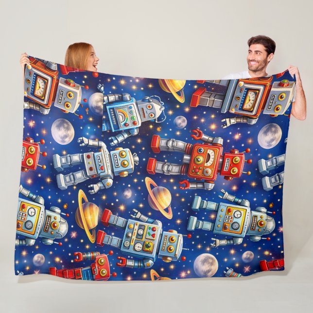 Title space robots Galactic voyage super soft plus Fleece Blanket (In Situ)