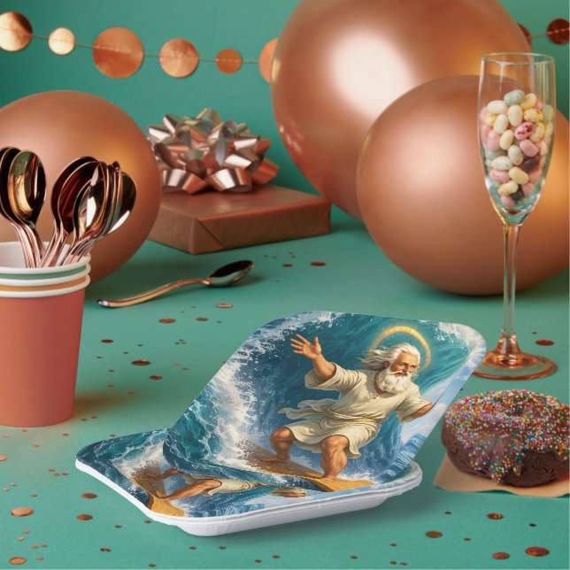 Title surfing Moses biblical art party paper plate (Multi)
