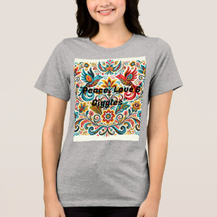 Title: Vibrant Folk Art Floral Pattern T-Shirt Tri-Blend Shirt