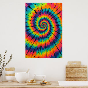 Title: Vibrant Neon Spiral Tie-Dye Art Poster