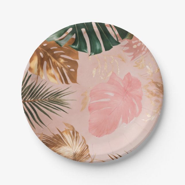 Title: Vintage Tropical Elegance Paper Plates (Front)