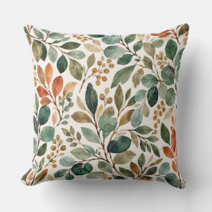 Title: Watercolor Sage Green Terracotta Botanical Cushion