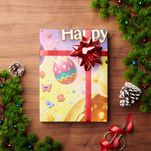 Title whimsical Easter bunny and colorful egg pat Wrapping Paper (Holiday Gift)