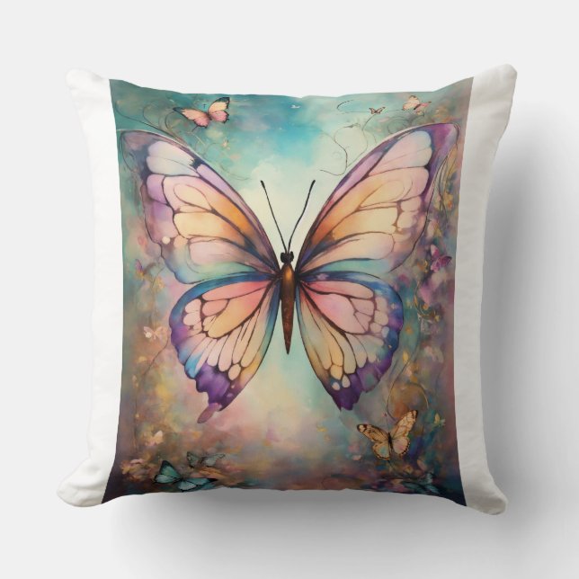 Title: "Whispering Wings: Hand-Drawn Butterfly Dre Cushion (Front)