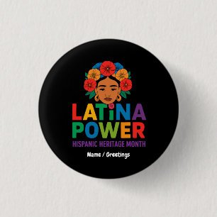 Title: Women Latina Power Flowers Hispanic Month 3 Cm Round Badge