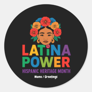 Title: Women Latina Power Flowers Hispanic Month Classic Round Sticker