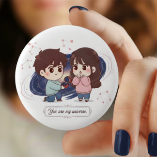 Title: "You Are My Universe" Cute Couple Proposing 3 Cm Round Badge