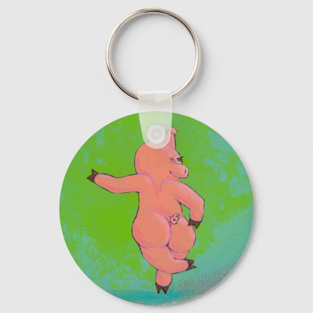 Titled:  Elusive Irish Dancing Pig Key Ring (Front)