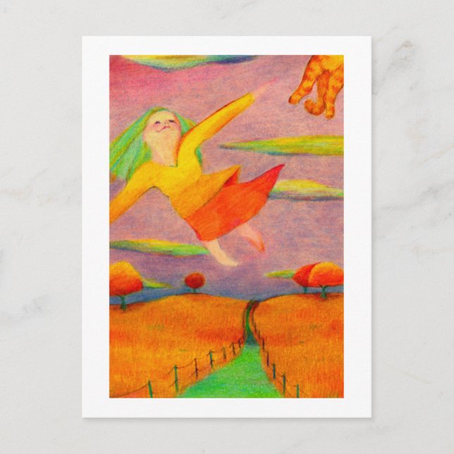 Titled: Flying Girl ~ Fun happy PERSONALIZED art Postcard (Front)
