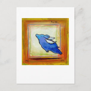 Titled: Little Blue Pig - flying hope faith ART Postcard