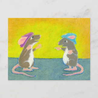 Titled: Rats in Hats - Fun silly happy rodent ART Postcard