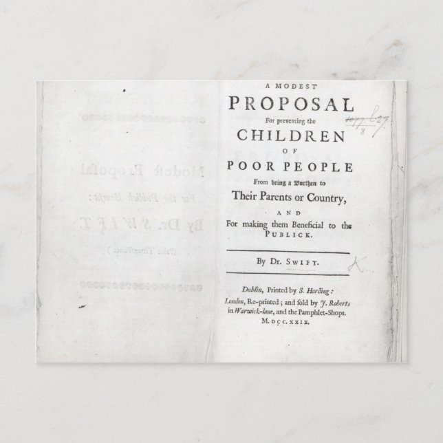 Titlepage to 'A Modest Proposal' Postcard (Front)