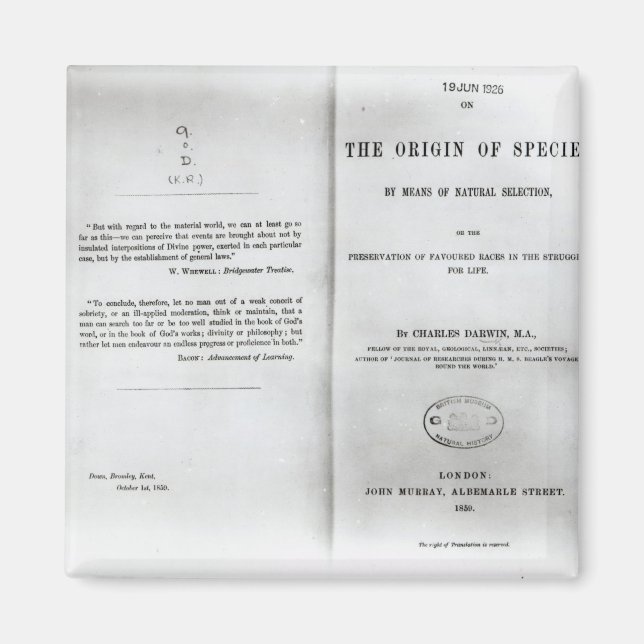 Titlepage to 'On the Origin of Species' Magnet (Front)