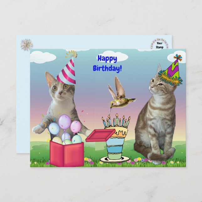 Tito and Taz Birthday Cats Postcard (Front/Back)