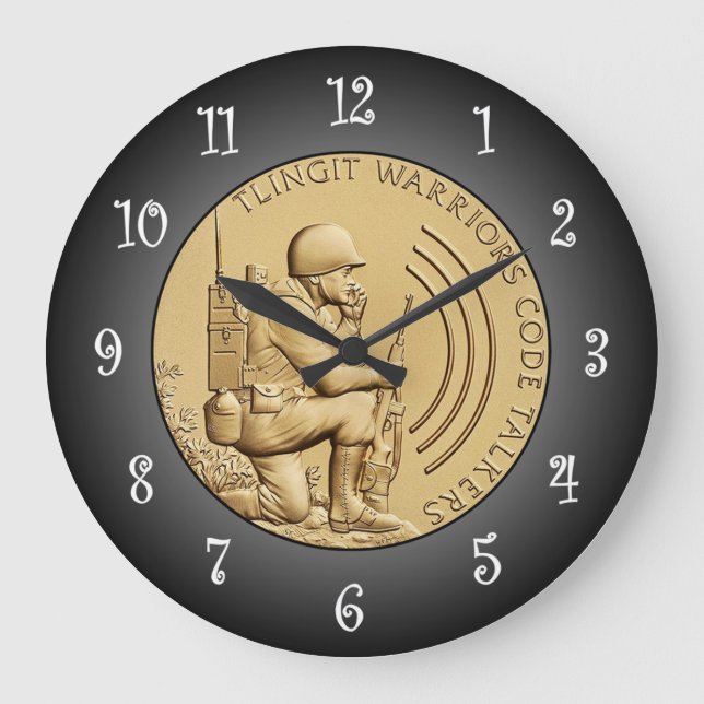 Tlingit Warriors Code Talkers Bronze Medal ~  Large Clock (Front)