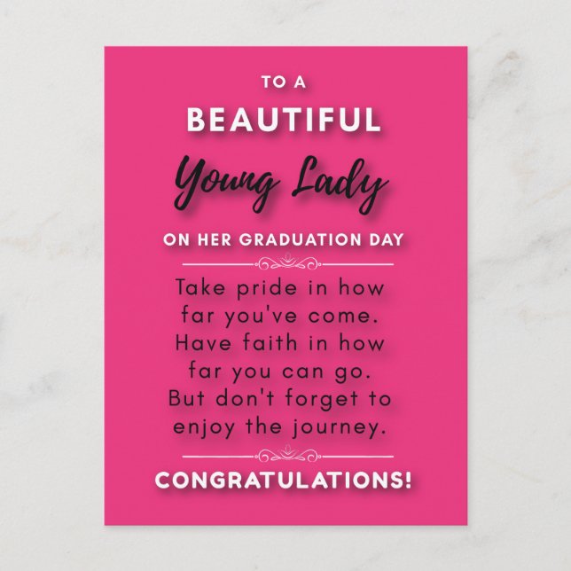 To A Beautiful Young Lady On Her Graduation Day 2  Postcard (Front)