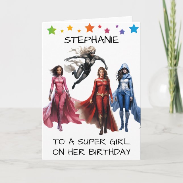 To a Super Girl on her Birthday Superhero Card (Front)