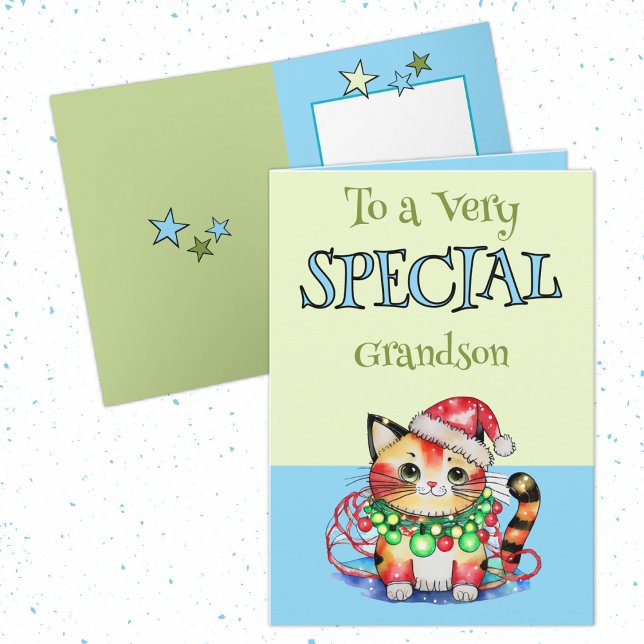 To a Very Special Grandson at Christmas blue Holiday Card (Creator Uploaded)