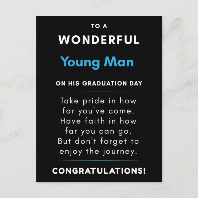 To A Wonderful Young Man On His Graduation Day Postcard (Front)