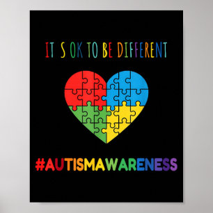 to be Different Autism Awareness Heart Puzzle Poster