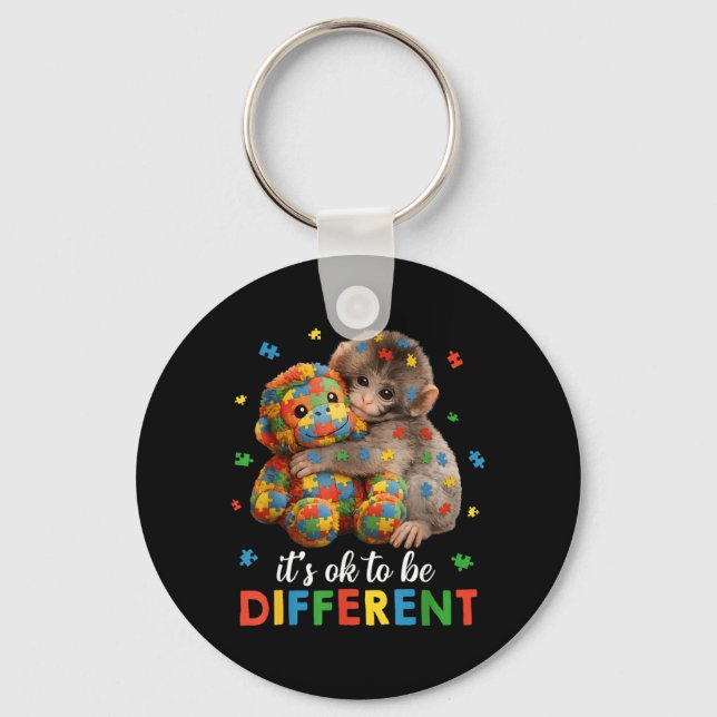 to Be Different Autism Awareness Monkey Punch Key Ring (Front)