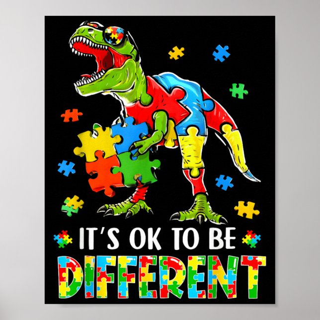 to Be Different Dinosaur Autism Awareness Kids Poster (Front)