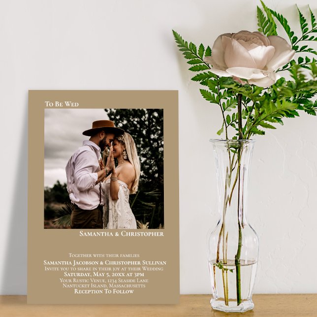 To Be Wed Minimalist Mocha Tan Photo Wedding Invitation (Creator Uploaded)