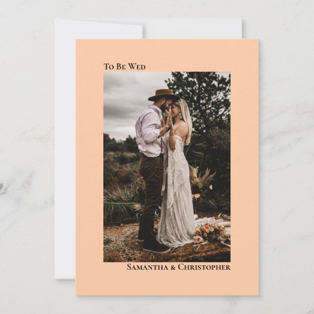 To Be Wed Minimalist Vertical Photo Peach Wedding Invitation (Front)