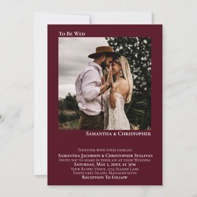 To Be Wed Modern Minimal Burgundy Photo Wedding Invitation (Front)