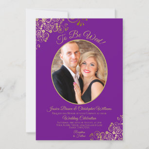 To Be Wed Purple & Gold QR Code & Photo Wedding Invitation