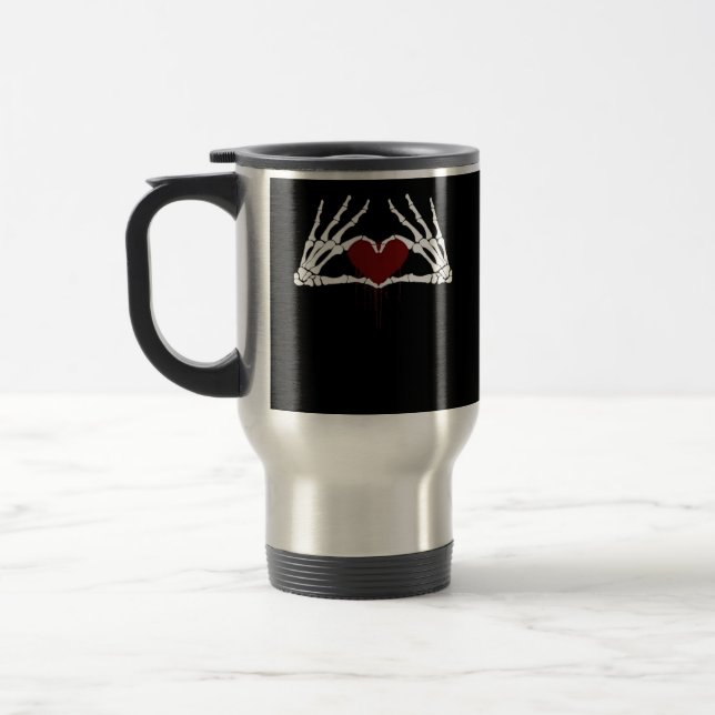 To Death  - Skeleton Heart Hands Travel Mug (Left)