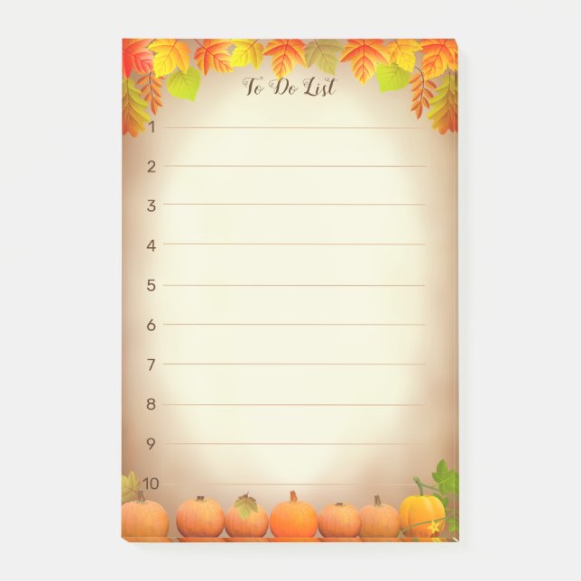 To Do List, Autumn Leaves & Pumpkins on Scroll Post-it Notes (Front)