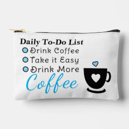 To-do list coffee lovers white blue accessory pouch