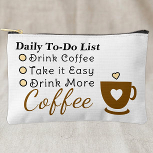 To-do list coffee lovers white brown accessory pouch