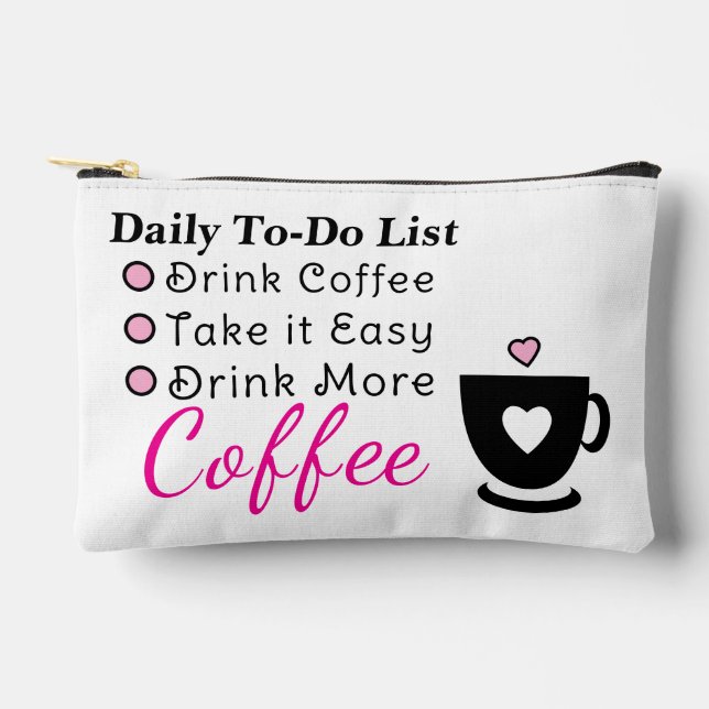 To-do list coffee lovers white pink accessory pouch (Front)
