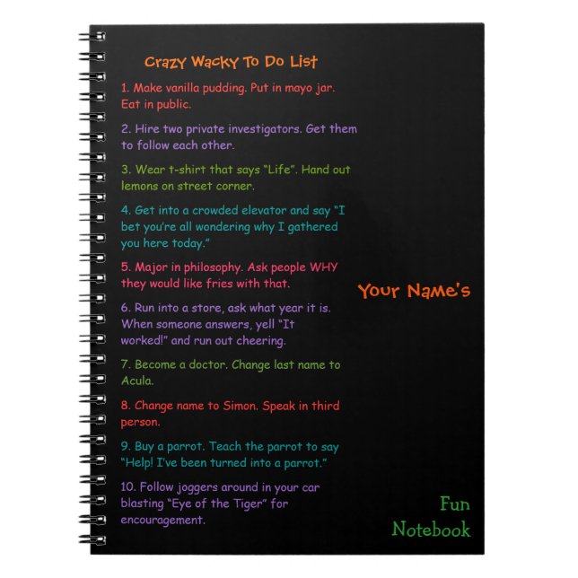 To Do List Custom Personalised Kids Fun Notebook (Front)