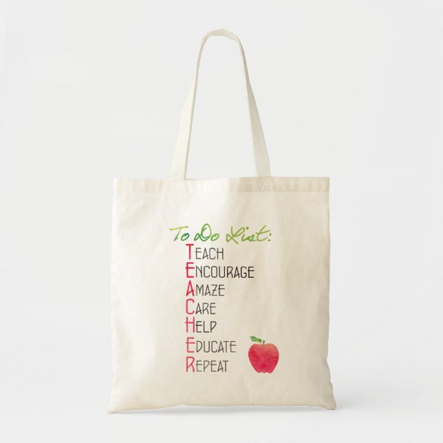 To Do List for Teachers Apple Typography Tote Bag (Front)