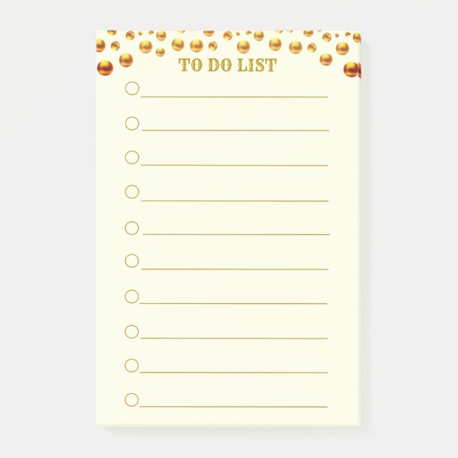 To Do List & Golden Confetti on Ivory Lined Post-it Notes (Front)