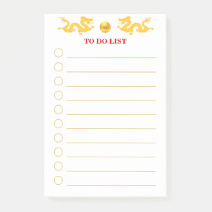 To Do List golden dragons on white Post-it Notes