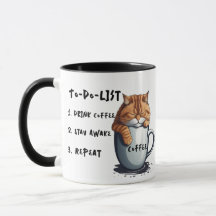 To Do List Humour, Lazy Sleepy Cat Humour Coffee