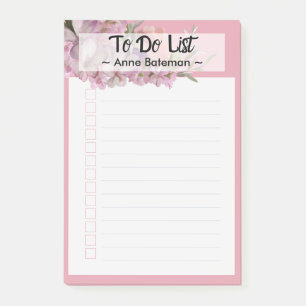 To Do List Lined with Name Design Pink Flowers Post-it Notes