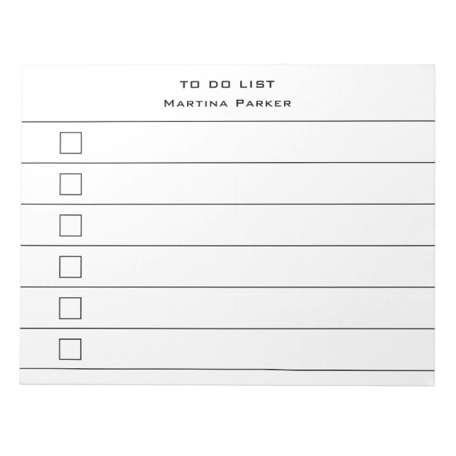 TO DO LIST Minimalist Modern Lined Check Boxes Notepad (Front)
