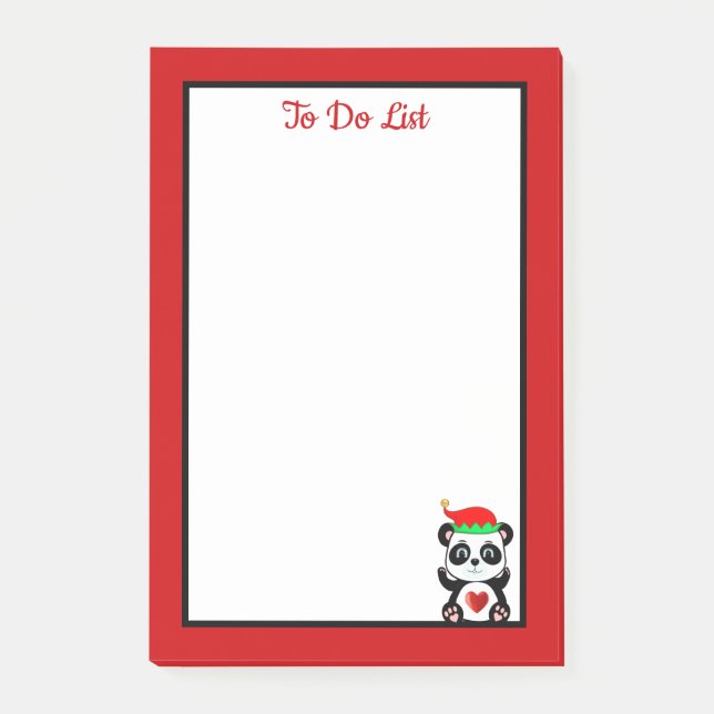To Do List Panda Bear Elf on Red & White Post-it Notes (Front)