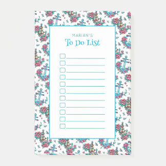 "To Do List" Personalised Nautical Floral Pattern Post-it Notes
