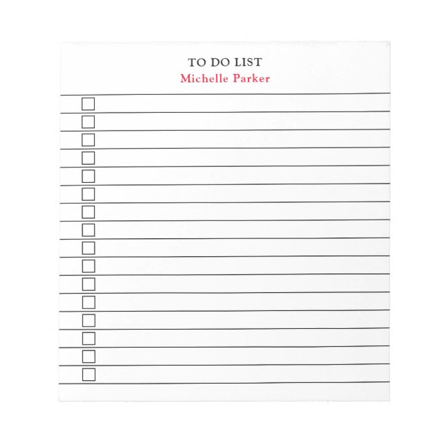 TO DO LIST Plain Minimalist Modern Lined Paper Notepad (Front)