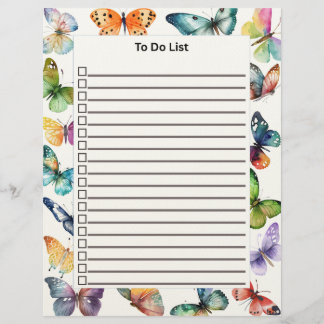 To Do List With Butterflies Custom Letterhead