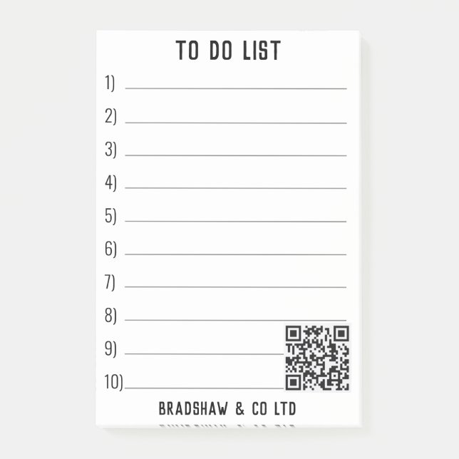 To Do List with QR Code to Personalise Post-it Notes (Front)