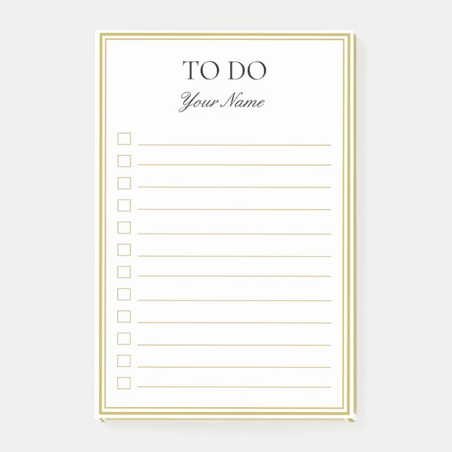To Do Personalized Gold Black White Post-It Notes (Front)