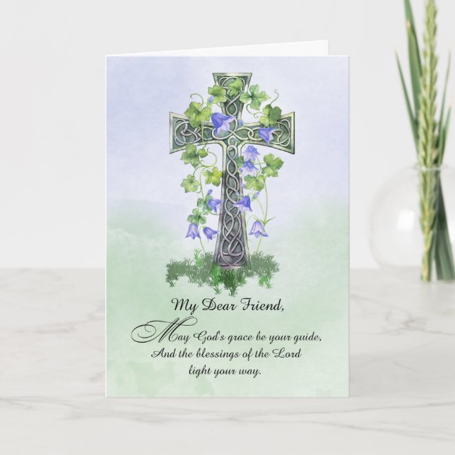 To Friend St Patricks Day Celtic Cross Shamrock Card (Front)